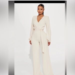 Fashion Nova Beige Long Sleeve jumpsuit
